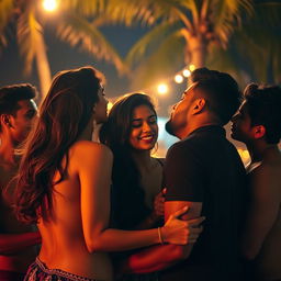 A sensual scene featuring an Indian girl inspired by Nushrat Bharucha, captured during a thrilling night at a beach shack in Goa