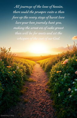 A serene and inspiring landscape pathway leading towards a peaceful horizon, symbolizing a journey of healing and love under the promise of God