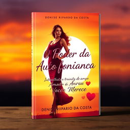 A visually striking and empowering book cover design for 'O Poder da Autoconfiança: Atraindo o Amor que Você Merece' by Denise Ripardo da Costa