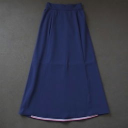 An elegant long dark blue skirt that reaches the ankles, featuring a straight cut and an open design