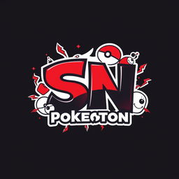 An epic logo design featuring bold, vibrant red, deep black, and striking white colors, creatively designed to resemble a Pokémon style aesthetic