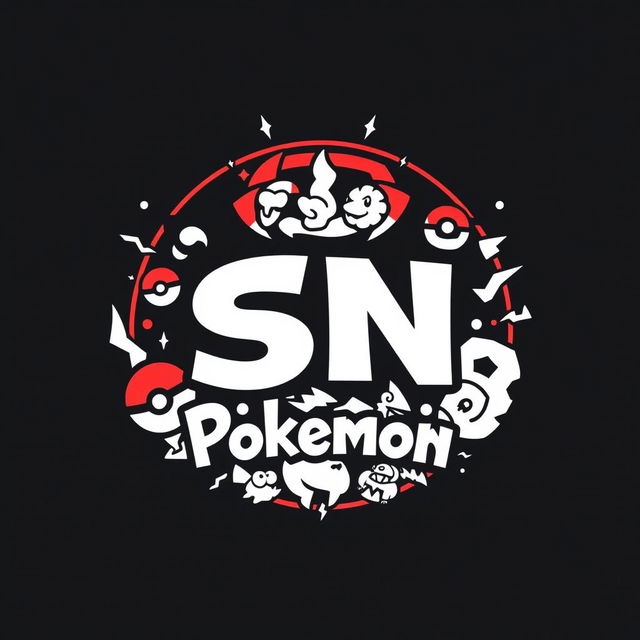 An epic logo design featuring bold, vibrant red, deep black, and striking white colors, creatively designed to resemble a Pokémon style aesthetic