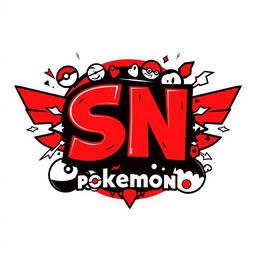 An epic logo design featuring bold, vibrant red, deep black, and striking white colors, creatively designed to resemble a Pokémon style aesthetic