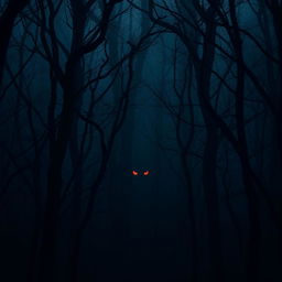 A captivating scene set in dark, dense woods, shrouded in mystery
