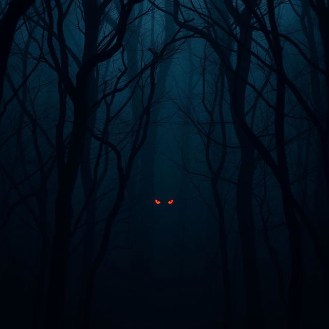 A captivating scene set in dark, dense woods, shrouded in mystery
