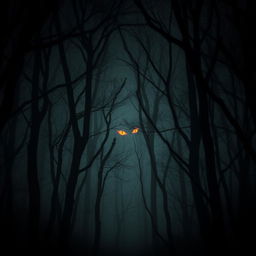 A captivating scene set in dark, dense woods, shrouded in mystery