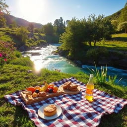 A serene and picturesque outdoor scene featuring a peaceful natural landscape