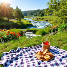 A serene and picturesque outdoor scene featuring a peaceful natural landscape