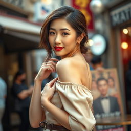 A stunning Korean woman showcasing her beauty with a confident posture