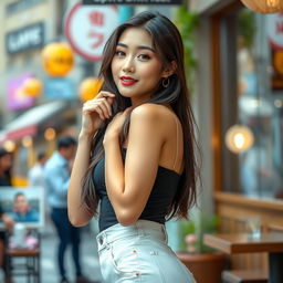 A stunning Korean woman showcasing her beauty with a confident posture