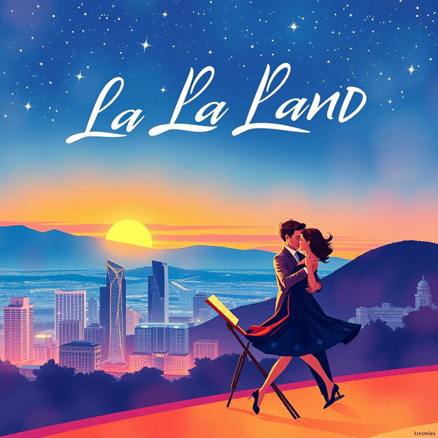 A vibrant and artistic movie poster for the film 'La La Land'