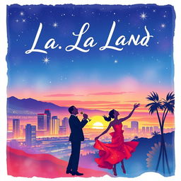 A vibrant and artistic movie poster for the film 'La La Land'