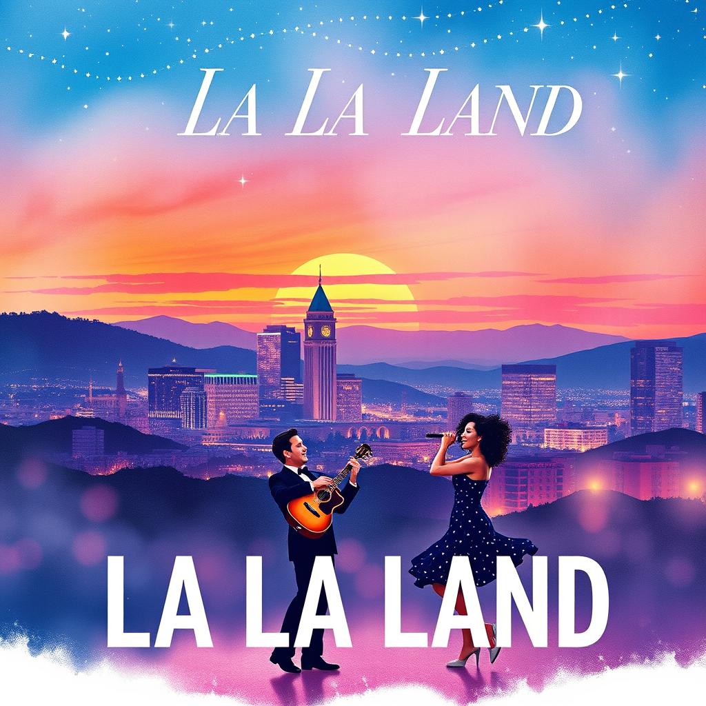 A vibrant and artistic movie poster for the film 'La La Land'