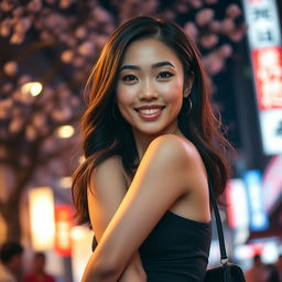 A captivating Japanese woman exuding confidence and charm, showcasing her beautiful figure