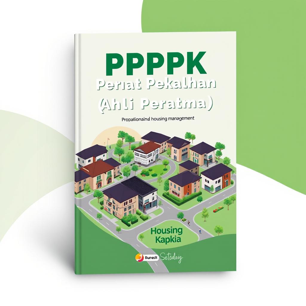 A visually appealing eBook cover design for "PPPK Penata Kelola Perumahan Ahli Pertama" featuring a modern and vibrant layout