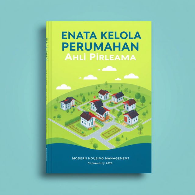 A captivating eBook cover design for "Penata Kelola Perumahan Ahli Pertama" with a focus on modern housing management