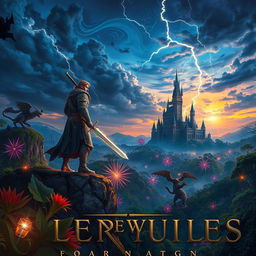 A stunning cinematic movie poster featuring an epic fantasy scene