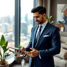 A professional Indian executive in a modern office setting