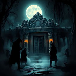 A cinematic poster depicting a suspenseful robbery scene set in front of an ancient temple