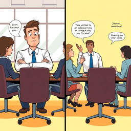 An illustrative scene showcasing John, a professional man in a corporate meeting environment, highlighting his emotional journey