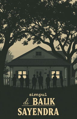 A cozy boarding house with eight silhouettes of teenage boys in front, standing together and facing the house