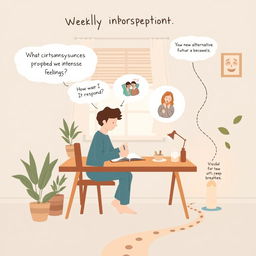 A creative illustration representing the concept of weekly introspection for personal growth