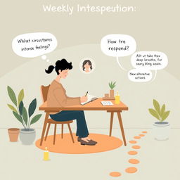 A creative illustration representing the concept of weekly introspection for personal growth