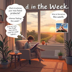 An inspirational scene depicting the practice of introspection at the end of the week