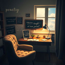 An evocative scene illustrating the practice of weekly introspection for personal growth