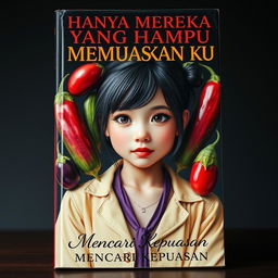 A captivating book cover featuring a charming adult girl with an innocent demeanor, adorned in stylish but modest clothing