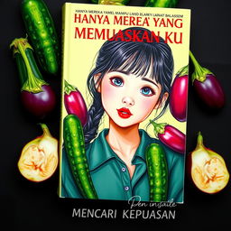 A captivating book cover featuring a charming adult girl with an innocent demeanor, adorned in stylish but modest clothing
