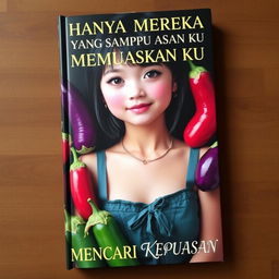 A captivating book cover featuring a charming adult girl with an innocent demeanor, adorned in stylish but modest clothing