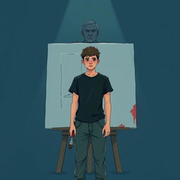 A cover illustration featuring a blackish blue background that conveys feelings of conflict and loneliness