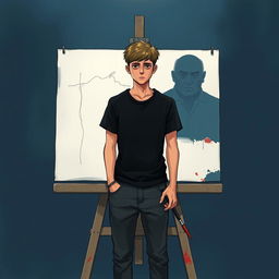 A cover illustration featuring a blackish blue background that evokes a mood of conflict and loneliness