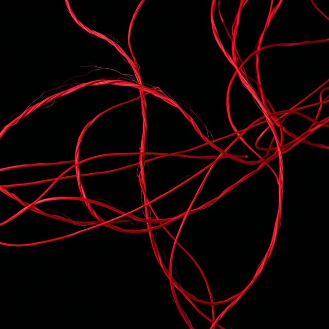 A captivating image of vibrant red threads elegantly intertwined against a stark black background