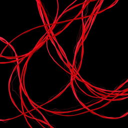 A captivating image of vibrant red threads elegantly intertwined against a stark black background