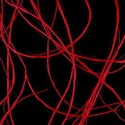 A captivating image of vibrant red threads elegantly intertwined against a stark black background