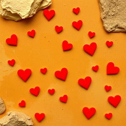A warm and inviting background featuring earthy tones such as browns, greens, and ochres, adorned with scattered red hearts