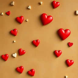 A warm and inviting background featuring earthy tones such as browns, greens, and ochres, adorned with scattered red hearts