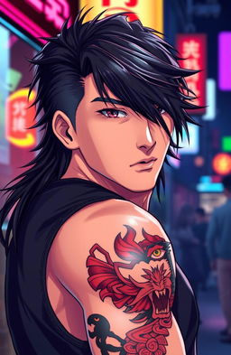 A handsome young man with striking features and a well-defined jawline, inspired by Kirishima from the anime