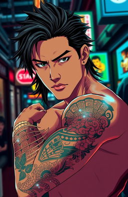 A handsome young man with striking features and a well-defined jawline, inspired by Kirishima from the anime