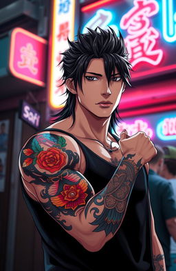 A handsome young man with striking features and a well-defined jawline, inspired by Kirishima from the anime