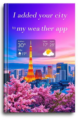 A vibrant and artistic book cover design for the title "I added your city to my weather app"