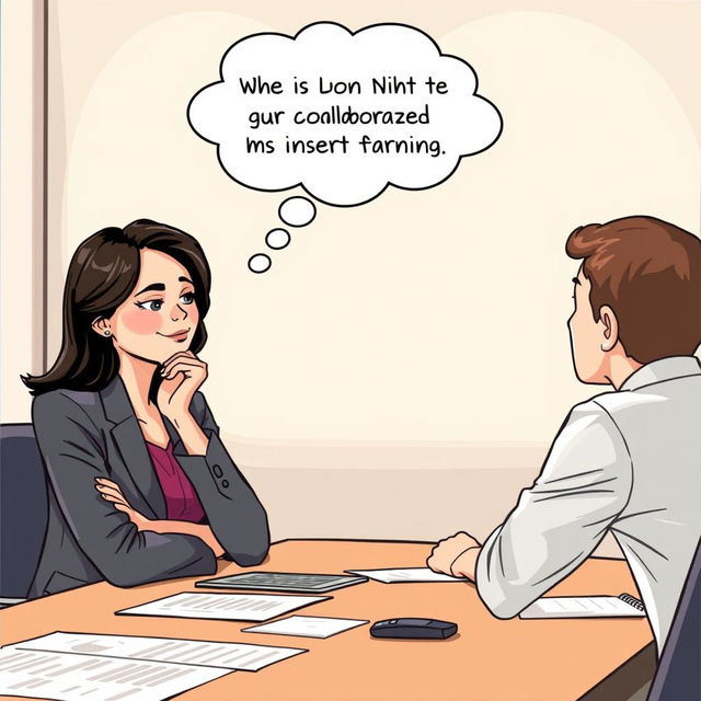 A motivational scene illustrating Lily, a professional woman, having a calm and constructive conversation with her co-worker during a meeting