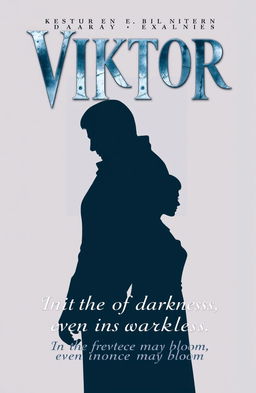 A book cover design featuring silhouettes of two main leads, Viktor and Anya, positioned in the lower center