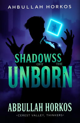 A dark and atmospheric book cover for 'Shadows of the Unborn' by Abdullah Horkos, blending supernatural horror with mystery