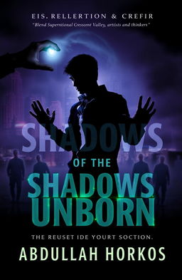 A dark and atmospheric book cover for 'Shadows of the Unborn' by Abdullah Horkos, blending supernatural horror with mystery