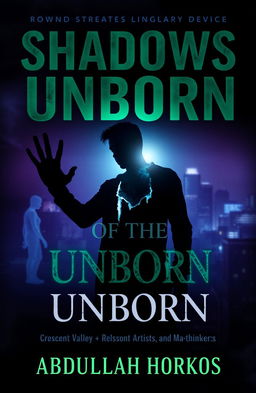 A dark and atmospheric book cover for 'Shadows of the Unborn' by Abdullah Horkos, blending supernatural horror with mystery