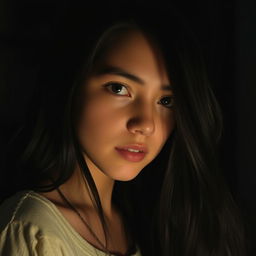A teenage girl with long black hair, looking wistfully at her first love in a dark, atmospheric setting