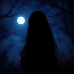 A mysterious girl partially shrouded in shadows, her silhouette illuminated by a faint moonlight